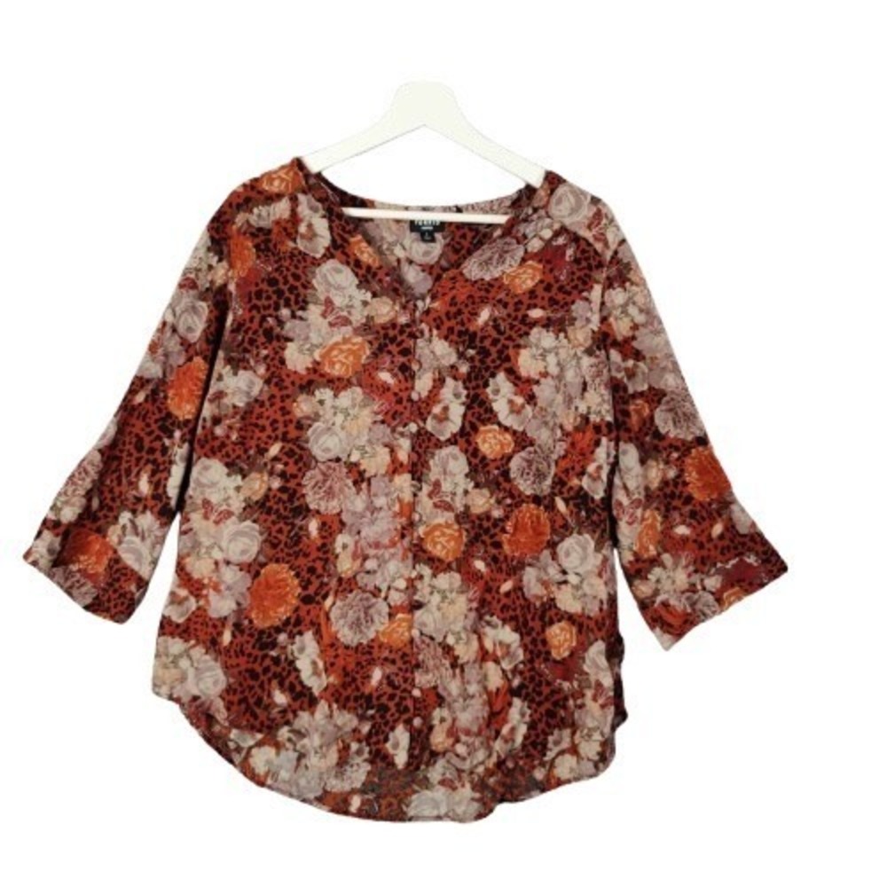 Torrid Harper Womens Butterfly Leopard Floral Blouse Button 3/4 Sleeve Plus 1X